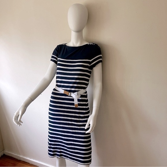 NWOT Ralph Lauren navy/white striped cotton knit dress w/belt - Picture 2 of 9